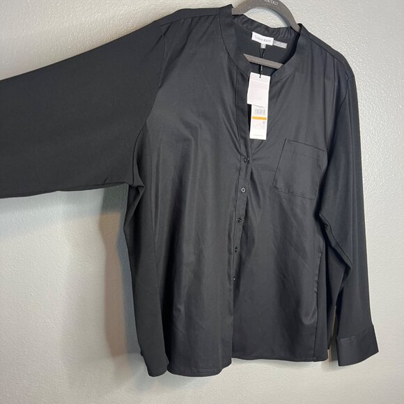 Calvin Klein Long Sleeve Top Plus Size 3X Black Mixed Media V-Neck Button NWT - Picture 5 of 10